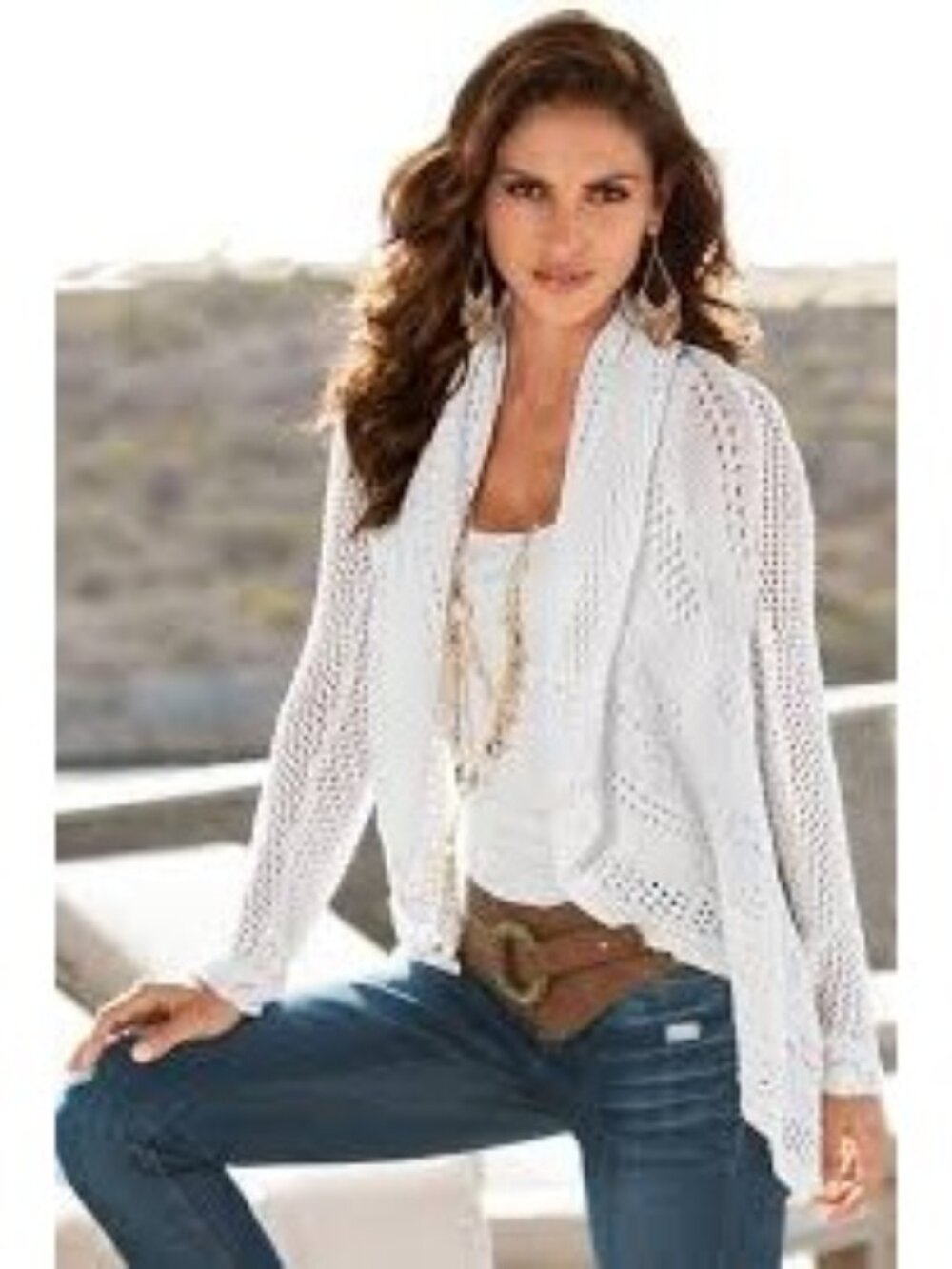 Women's Cotton Relaxed Shawl Collar White Draping Cardigan Boston Proper Small